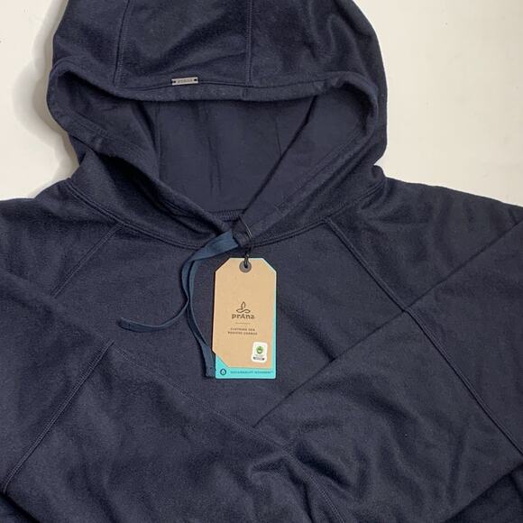 NEW prAna Sweatshirt Hoodie Women Ziller Wool Blend Cropped Navy Blue Size Large - Picture 2 of 6